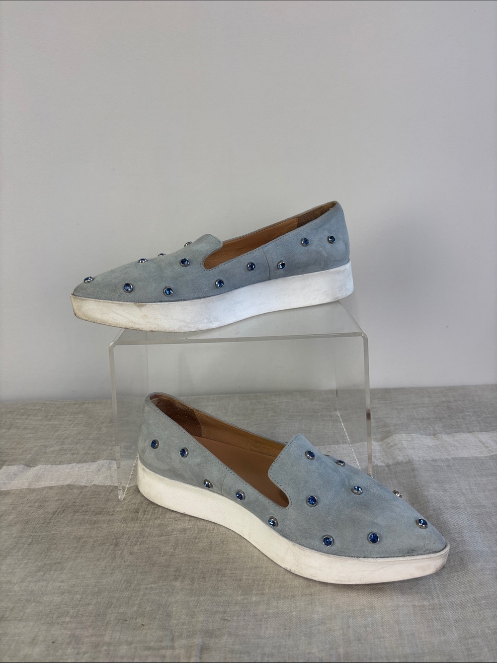 APEPAZZA BLUE CRYSTAL LOAFERS